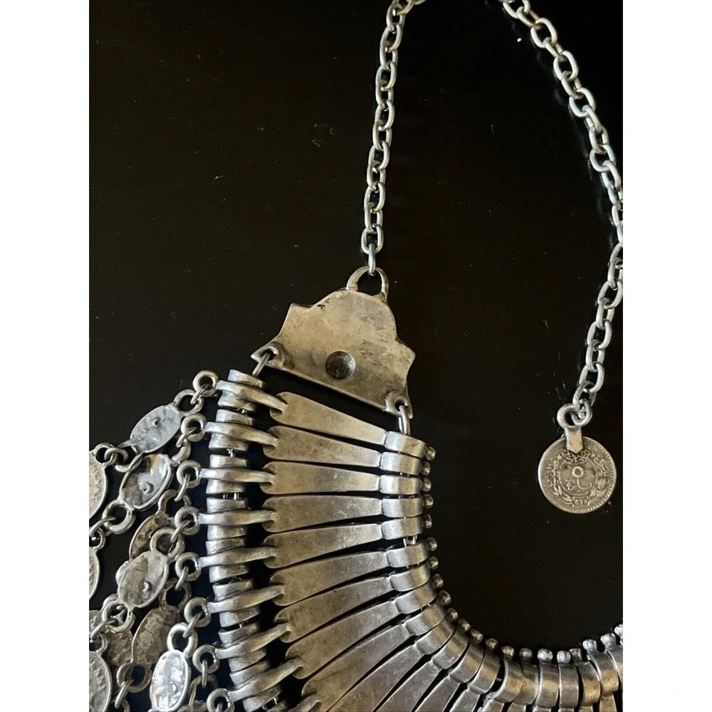 Vintage Metal Afghan Arabic Ship Coin Pendants Choker Necklace Tribal Coin Dance